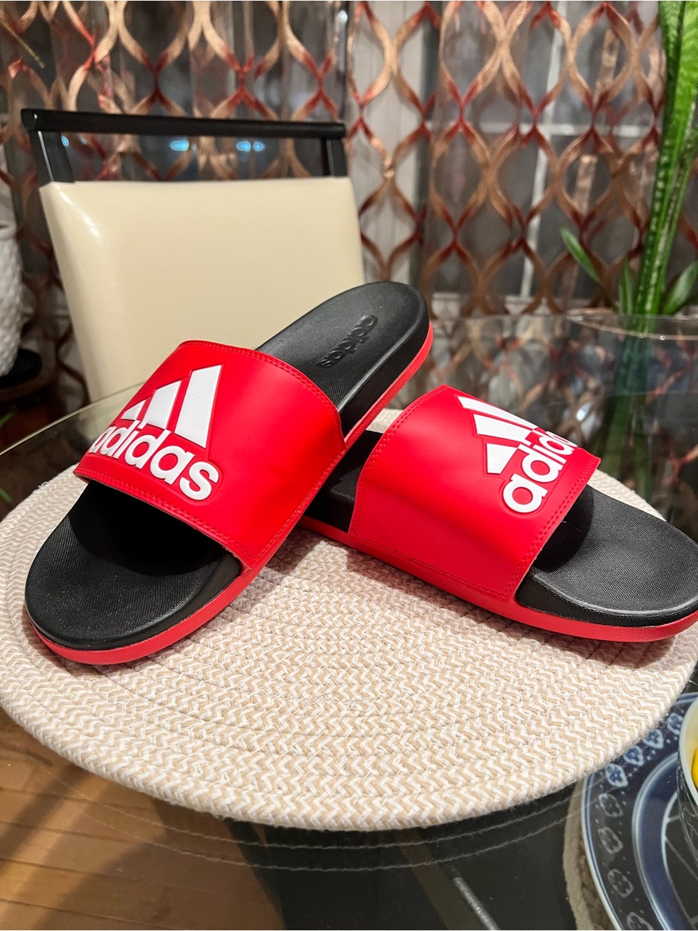 Adidas ADILETTE Slides | Black-Scarlet | Men's size 11